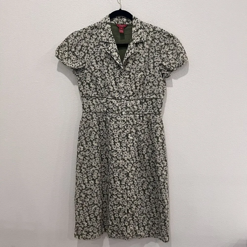Sundance sz 10  Dress Womens Cotton Short Sleeve Floral Button Up Dress Retro - Picture 1 of 7